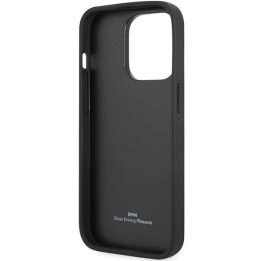 Dėklas BMW BMHCP14L22RQDK iPhone 14 Pro 6.1 juodai juodas odinis dygsniuotas