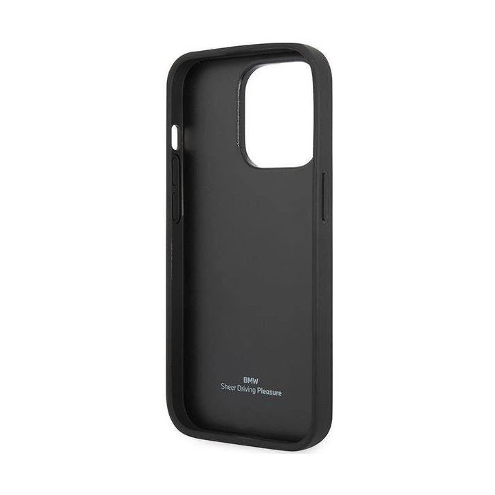 Dėklas BMW BMHCP14L22RQDK iPhone 14 Pro 6.1 juodai juodas odinis dygsniuotas