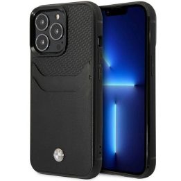 Dėklas BMW BMHCP14L22RSEPK iPhone 14 Pro 6.1 , juodas/juodas, odinis, su kortelių lizdu