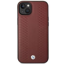 Dėklas BMW BMHCP14S22RFGR iPhone 14 6.1 bordo/burundukas Odinis deimantinio rašto dėklas