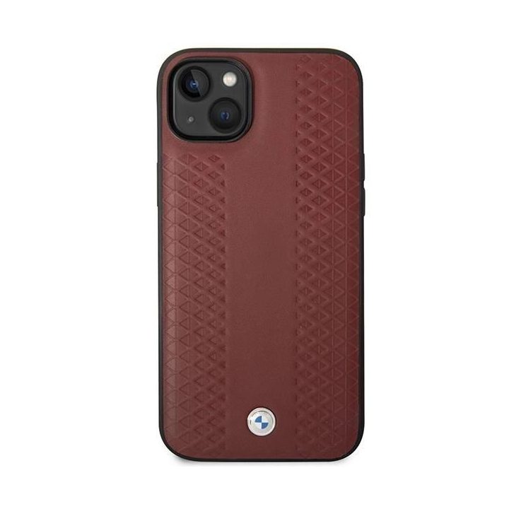 Dėklas BMW BMHCP14S22RFGR iPhone 14 6.1 bordo/burundukas Odinis deimantinio rašto dėklas