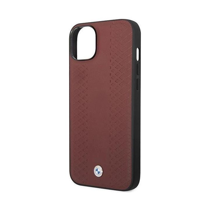 Dėklas BMW BMHCP14S22RFGR iPhone 14 6.1 bordo/burundukas Odinis deimantinio rašto dėklas