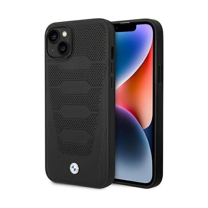 Dėklas BMW BMHCP14S22RPSK iPhone 14 6.1 juodas/juodas Odinių sėdynių raštas
