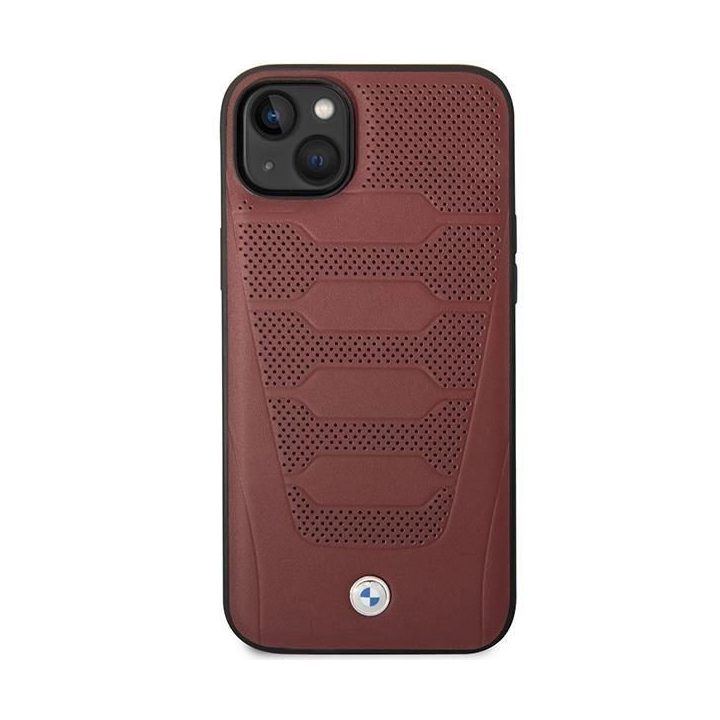 Dėklas BMW BMHCP14S22RPSR iPhone 14 6.1 bordo/burundy Odinių sėdynių raštas