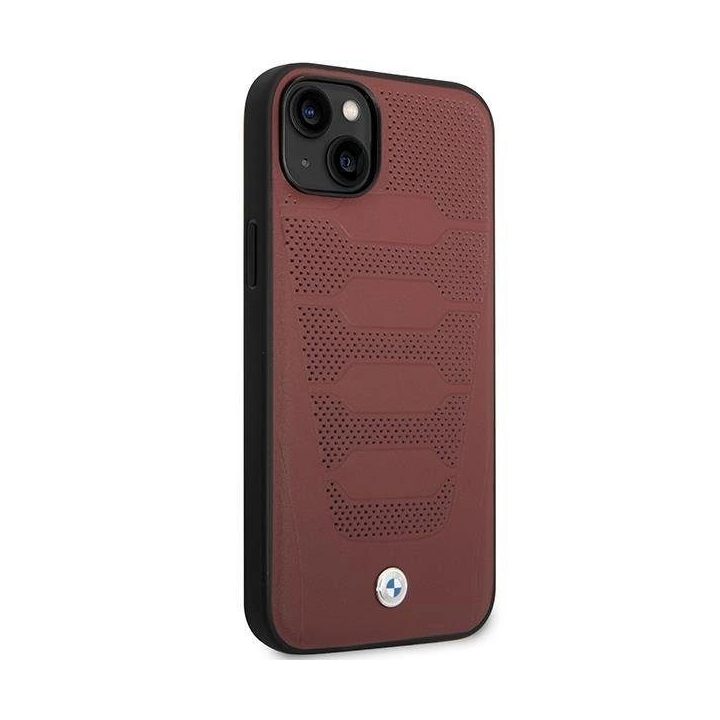 Dėklas BMW BMHCP14S22RPSR iPhone 14 6.1 bordo/burundy Odinių sėdynių raštas