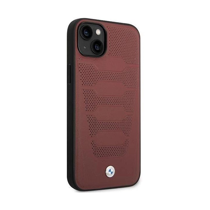 Dėklas BMW BMHCP14S22RPSR iPhone 14 6.1 bordo/burundy Odinių sėdynių raštas