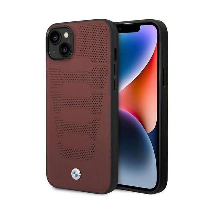 Dėklas BMW BMHCP14S22RPSR iPhone 14 6.1 bordo/burundy Odinių sėdynių raštas