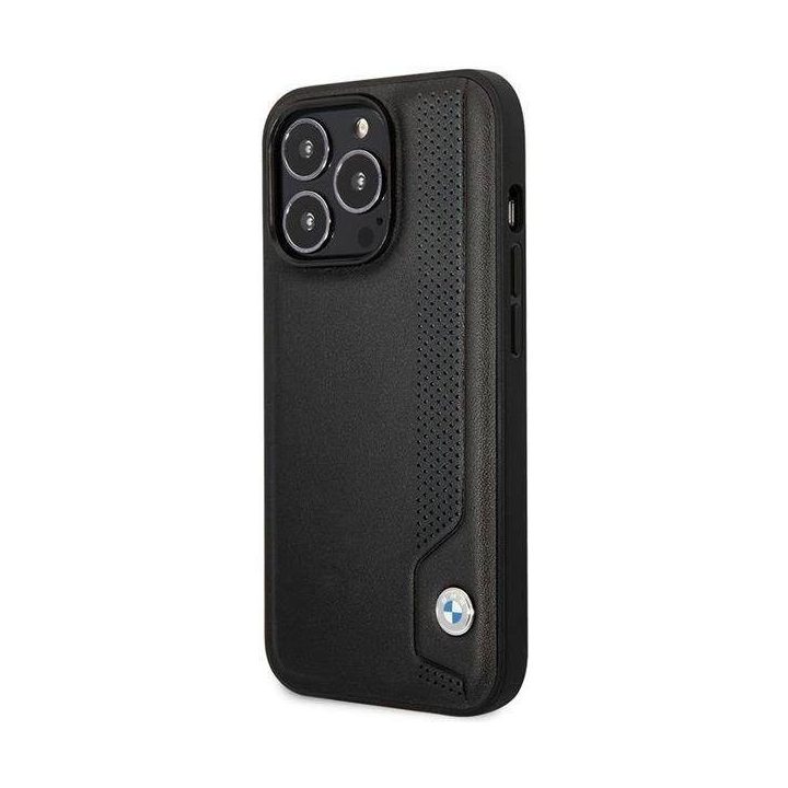 Dėklas BMW BMHCP14X22RBDK iPhone 14 Pro Max 6,7 juodos/juodos spalvos deklas odinis Blue Dots