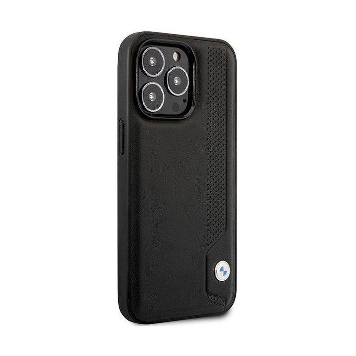 Dėklas BMW BMHCP14X22RBDK iPhone 14 Pro Max 6,7 juodos/juodos spalvos deklas odinis Blue Dots