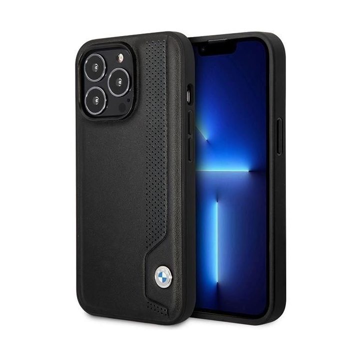 Dėklas BMW BMHCP14X22RBDK iPhone 14 Pro Max 6,7 juodos/juodos spalvos deklas odinis Blue Dots