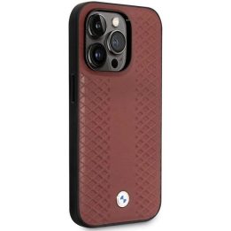 Dėklas BMW BMHCP14X22RFGR iPhone 14 Pro Max 6,7 bordo/burundy odinis su deimantiniu raštu