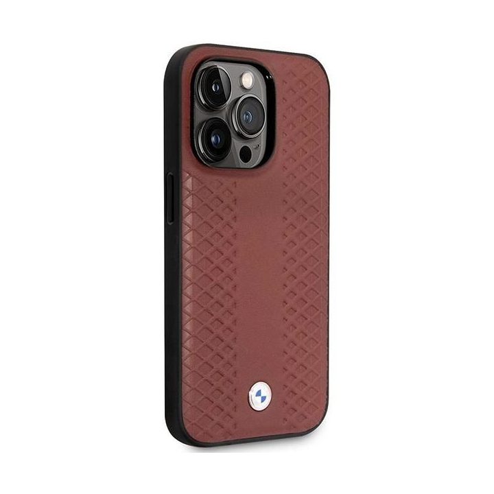 Dėklas BMW BMHCP14X22RFGR iPhone 14 Pro Max 6,7 bordo/burundy odinis su deimantiniu raštu