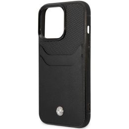 Dėklas BMW BMHCP14X22RSEPK iPhone 14 Pro Max 6.7 , juodas/juodas, odinis, su kortelių lizdu