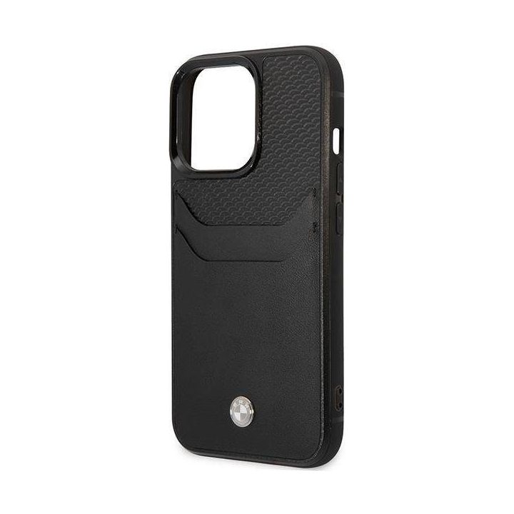 Dėklas BMW BMHCP14X22RSEPK iPhone 14 Pro Max 6.7 , juodas/juodas, odinis, su kortelių lizdu