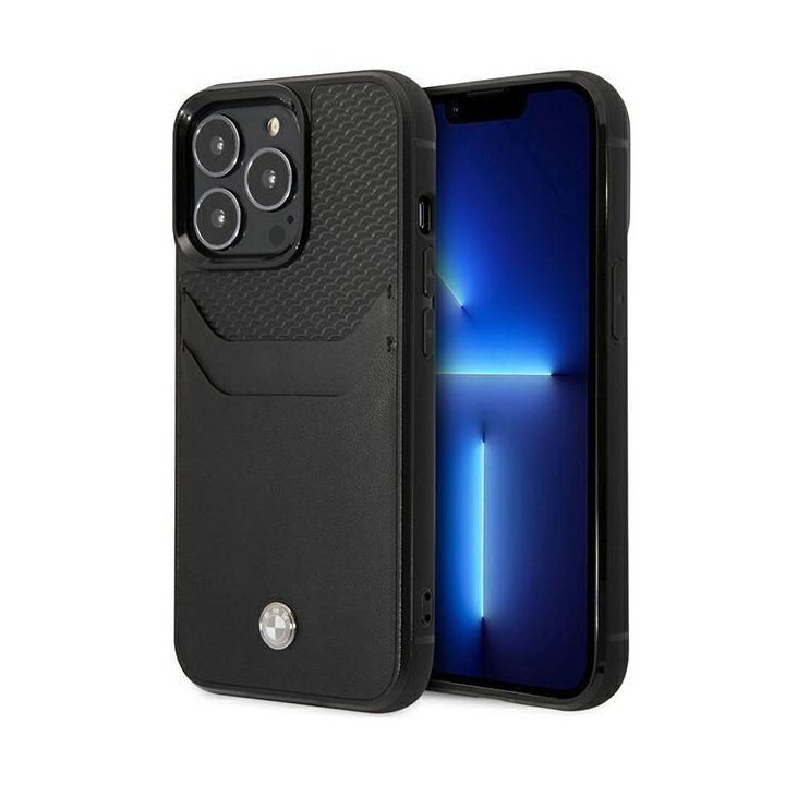 Dėklas BMW BMHCP14X22RSEPK iPhone 14 Pro Max 6.7 , juodas/juodas, odinis, su kortelių lizdu