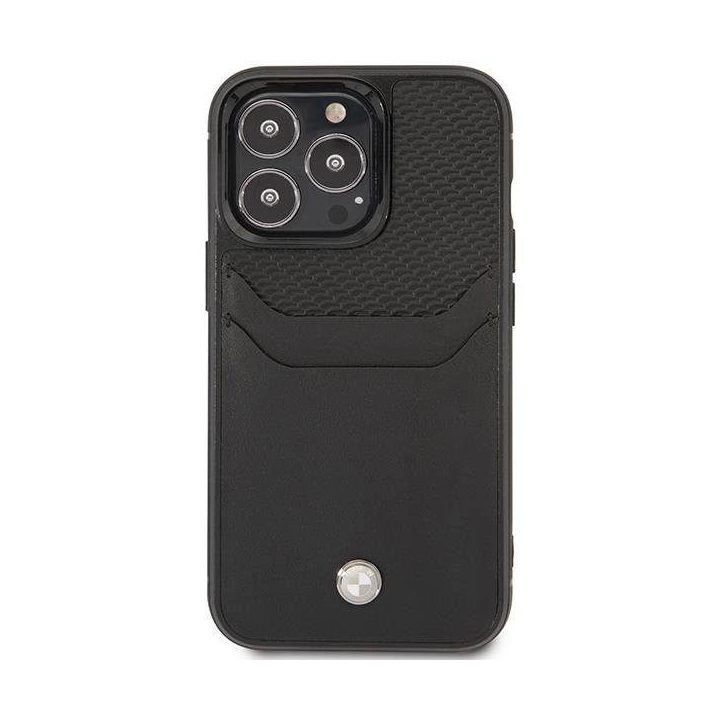 Dėklas BMW BMHCP14X22RSEPK iPhone 14 Pro Max 6.7 , juodas/juodas, odinis, su kortelių lizdu