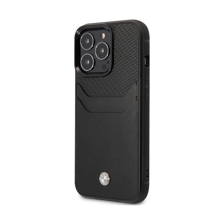 Dėklas BMW BMHCP14X22RSEPK iPhone 14 Pro Max 6.7 , juodas/juodas, odinis, su kortelių lizdu