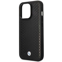 Dėklas BMW BMHMP14L22RFGK iPhone 14 Pro 6.1 juodos/juodos spalvos, odinis, deimantinio rašto, MagSafe