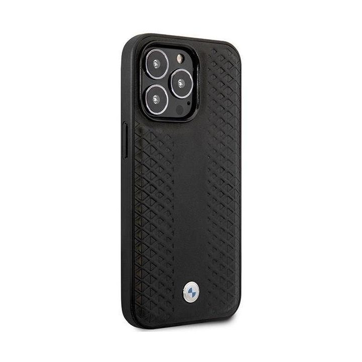 Dėklas BMW BMHMP14L22RFGK iPhone 14 Pro 6.1 juodos/juodos spalvos, odinis, deimantinio rašto, MagSafe