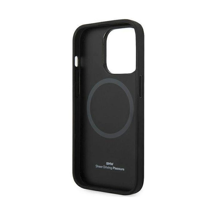 Dėklas BMW BMHMP14L22RFGK iPhone 14 Pro 6.1 juodos/juodos spalvos, odinis, deimantinio rašto, MagSafe
