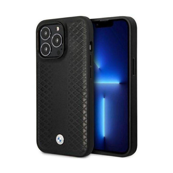Dėklas BMW BMHMP14L22RFGK iPhone 14 Pro 6.1 juodos/juodos spalvos, odinis, deimantinio rašto, MagSafe