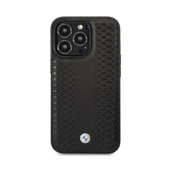 Dėklas BMW BMHMP14L22RFGK iPhone 14 Pro 6.1 juodos/juodos spalvos, odinis, deimantinio rašto, MagSafe