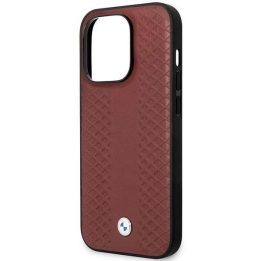 Dėklas BMW BMHMP14L22RFGR iPhone 14 Pro 6.1 bordo/burundy odinis Diamond Pattern MagSafe dėklas