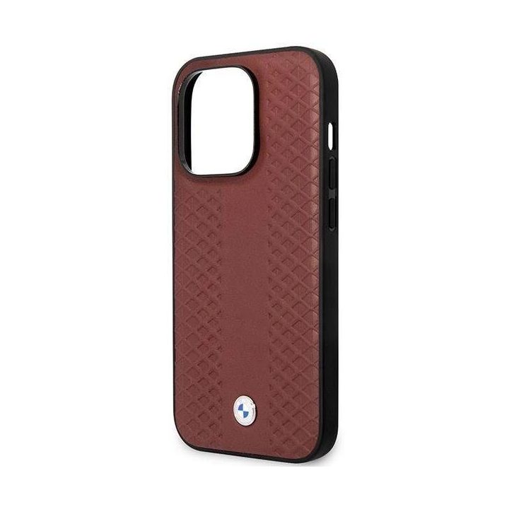Dėklas BMW BMHMP14L22RFGR iPhone 14 Pro 6.1 bordo/burundy odinis Diamond Pattern MagSafe dėklas