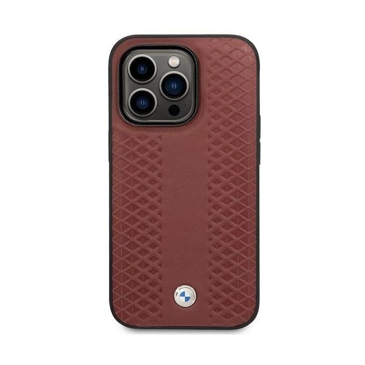 Dėklas BMW BMHMP14L22RFGR iPhone 14 Pro 6.1 bordo/burundy odinis Diamond Pattern MagSafe dėklas