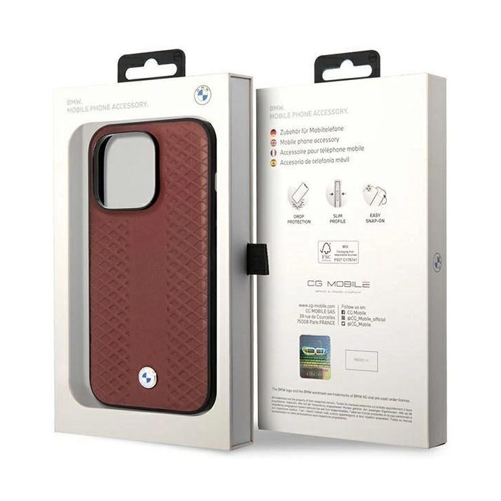 Dėklas BMW BMHMP14L22RFGR iPhone 14 Pro 6.1 bordo/burundy odinis Diamond Pattern MagSafe dėklas