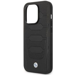 Dėklas BMW BMHMP14L22RPSK iPhone 14 Pro 6.1 juodas/juodas Odinių sėdynių raštas MagSafe