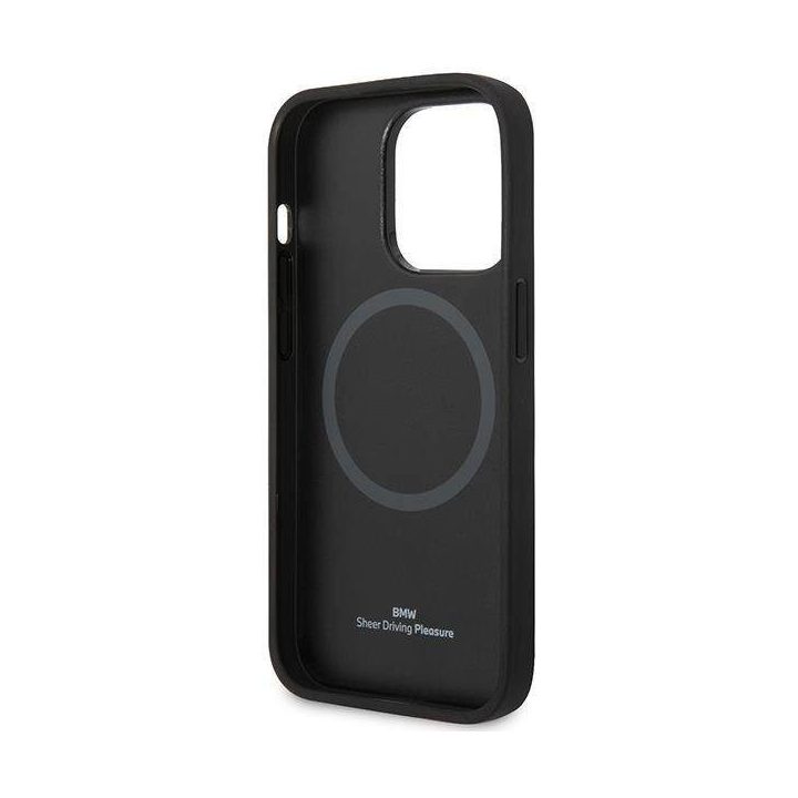 Dėklas BMW BMHMP14L22RPSK iPhone 14 Pro 6.1 juodas/juodas Odinių sėdynių raštas MagSafe