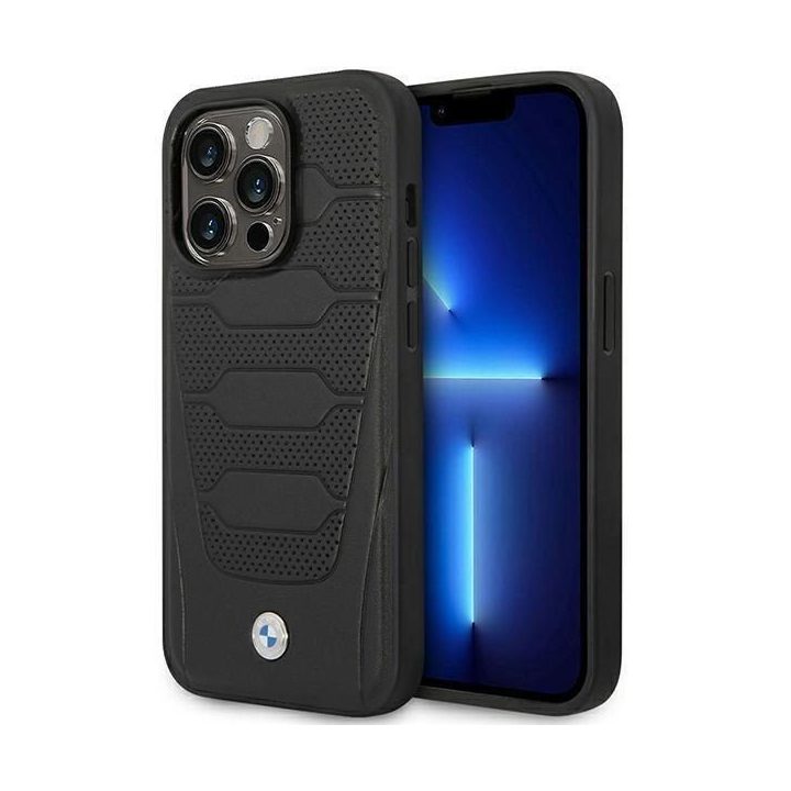 Dėklas BMW BMHMP14L22RPSK iPhone 14 Pro 6.1 juodas/juodas Odinių sėdynių raštas MagSafe