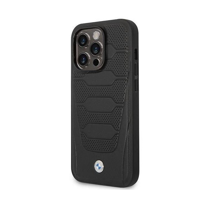 Dėklas BMW BMHMP14L22RPSK iPhone 14 Pro 6.1 juodas/juodas Odinių sėdynių raštas MagSafe