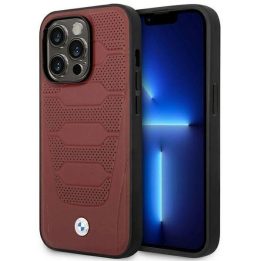 Dėklas BMW BMHMP14L22RPSR iPhone 14 Pro 6.1 Burgundy/burundy Odinių sėdynių raštas MagSafe