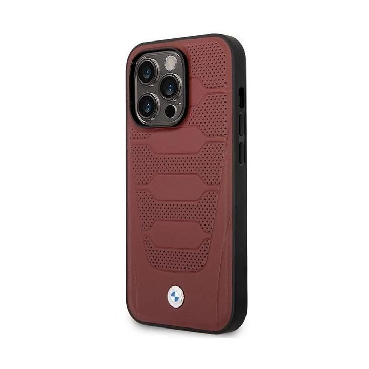 Dėklas BMW BMHMP14L22RPSR iPhone 14 Pro 6.1 Burgundy/burundy Odinių sėdynių raštas MagSafe