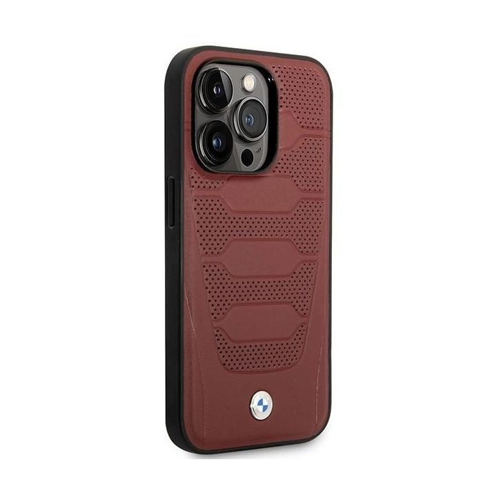 Dėklas BMW BMHMP14L22RPSR iPhone 14 Pro 6.1 Burgundy/burundy Odinių sėdynių raštas MagSafe