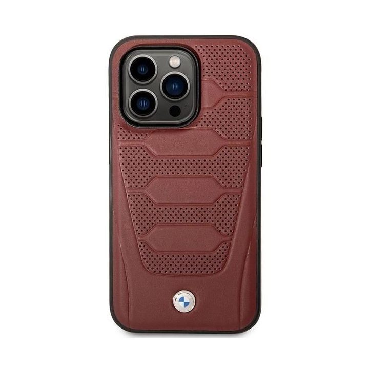 Dėklas BMW BMHMP14L22RPSR iPhone 14 Pro 6.1 Burgundy/burundy Odinių sėdynių raštas MagSafe