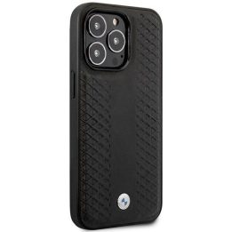 Dėklas BMW BMHMP14X22RFGK iPhone 14 Pro Max 6,7 , juodas/juodas, odinis, deimantinio rašto, MagSafe