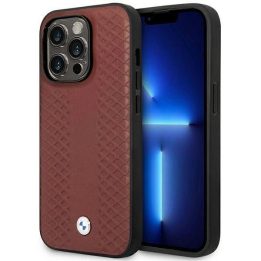Dėklas BMW BMHMP14X22RFGR iPhone 14 Pro Max 6.7 bordo/burundy odinis Diamond Pattern MagSafe dėklas