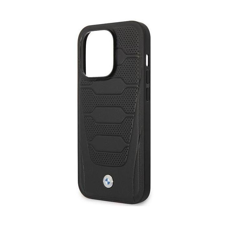 Dėklas BMW BMHMP14X22RPSK iPhone 14 Pro Max 6,7 juodas/juodas Odinių sėdynių raštas MagSafe