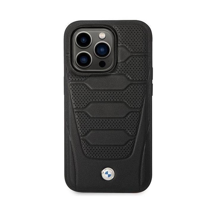 Dėklas BMW BMHMP14X22RPSK iPhone 14 Pro Max 6,7 juodas/juodas Odinių sėdynių raštas MagSafe