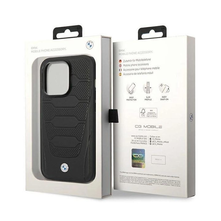 Dėklas BMW BMHMP14X22RPSK iPhone 14 Pro Max 6,7 juodas/juodas Odinių sėdynių raštas MagSafe