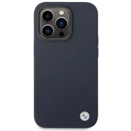 Dėklas BMW BMHMP14XSILNA iPhone 14 Pro Max 6.7 tamsiai mėlyna/navy Silikoninis metalinis logotipas MagSafe