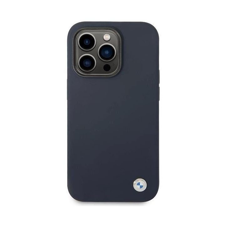 Dėklas BMW BMHMP14XSILNA iPhone 14 Pro Max 6.7 tamsiai mėlyna/navy Silikoninis metalinis logotipas MagSafe