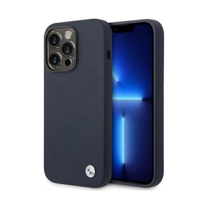 Dėklas BMW BMHMP14XSILNA iPhone 14 Pro Max 6.7 tamsiai mėlyna/navy Silikoninis metalinis logotipas MagSafe