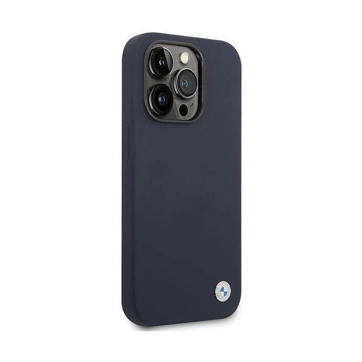 Dėklas BMW BMHMP14XSILNA iPhone 14 Pro Max 6.7 tamsiai mėlyna/navy Silikoninis metalinis logotipas MagSafe