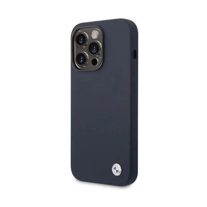 Dėklas BMW BMHMP14XSILNA iPhone 14 Pro Max 6.7 tamsiai mėlyna/navy Silikoninis metalinis logotipas MagSafe