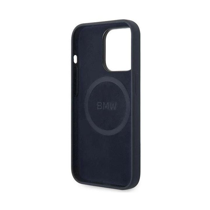 Dėklas BMW BMHMP14XSILNA iPhone 14 Pro Max 6.7 tamsiai mėlyna/navy Silikoninis metalinis logotipas MagSafe