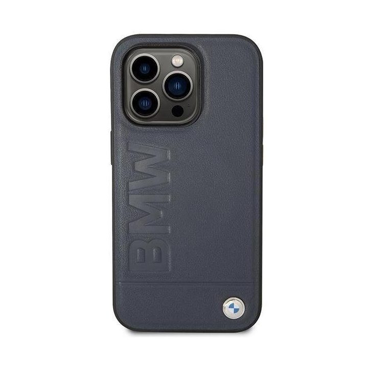 Dėklas BMW BMHMP14XSLLNA iPhone 14 Pro Max 6.7 tamsiai mėlynos/juodos spalvos deklas Odinis Hot Stamp MagSafe